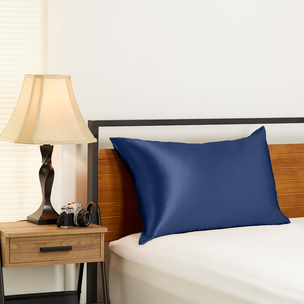 Blissy blue pillowcase in the bedroom