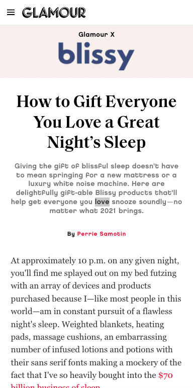 Glamour - How to Gift Everyone You Love a Great Night’s Sleep