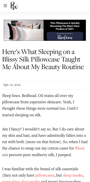 PureWow - Here’s What Sleeping on a Blissy Silk Pillowcase Taught Me About My Beauty Routine
